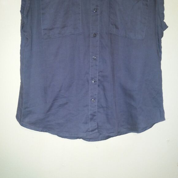 Levi's Women Blue Sleeveless Button Front Blouse-Small-Collared-Pockets-Cotton - Picture 3 of 8